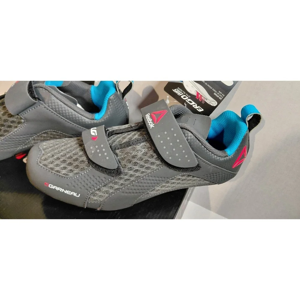 NWOT - Garneau Women’s Gray Athletic Cycling Shoes with Blue Accents Size 9